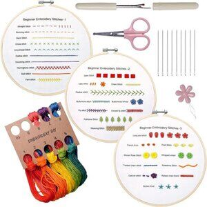 Beginners Embroidery Practice kit 3 Sets to Learn 30 Different Stitches